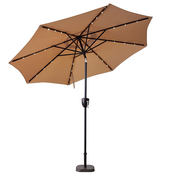 Sun-Ray 9 ft. Round 8Rib Alumnm Bluetooth Solar Lighted Umbrella - Taupe 801040